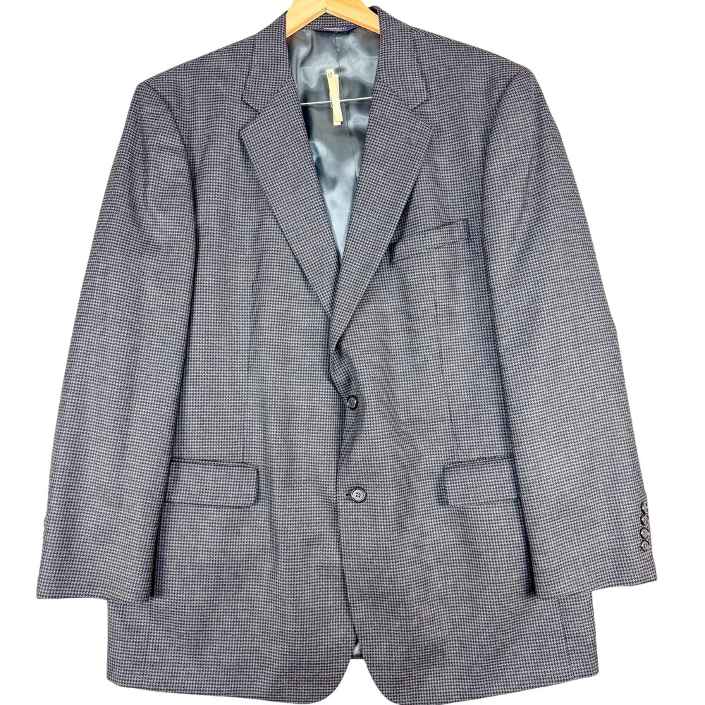 Vintage Brooks 346 Blazer Mens 46 Long Gray Wool Houndstooth Sport Coat 90s‎